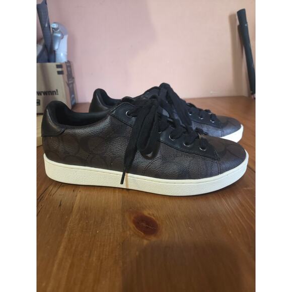 Coach Low Top Sneakers Womens Size 9 Espresso Brown Monogram Nice!!! - Picture 1 of 7